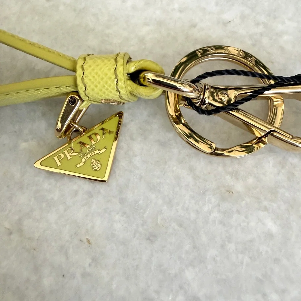 Prada Saffiano Leather Keychain Wristlet Yellow & Gold 1PP142 Made in Italy - Picture 5 of 9